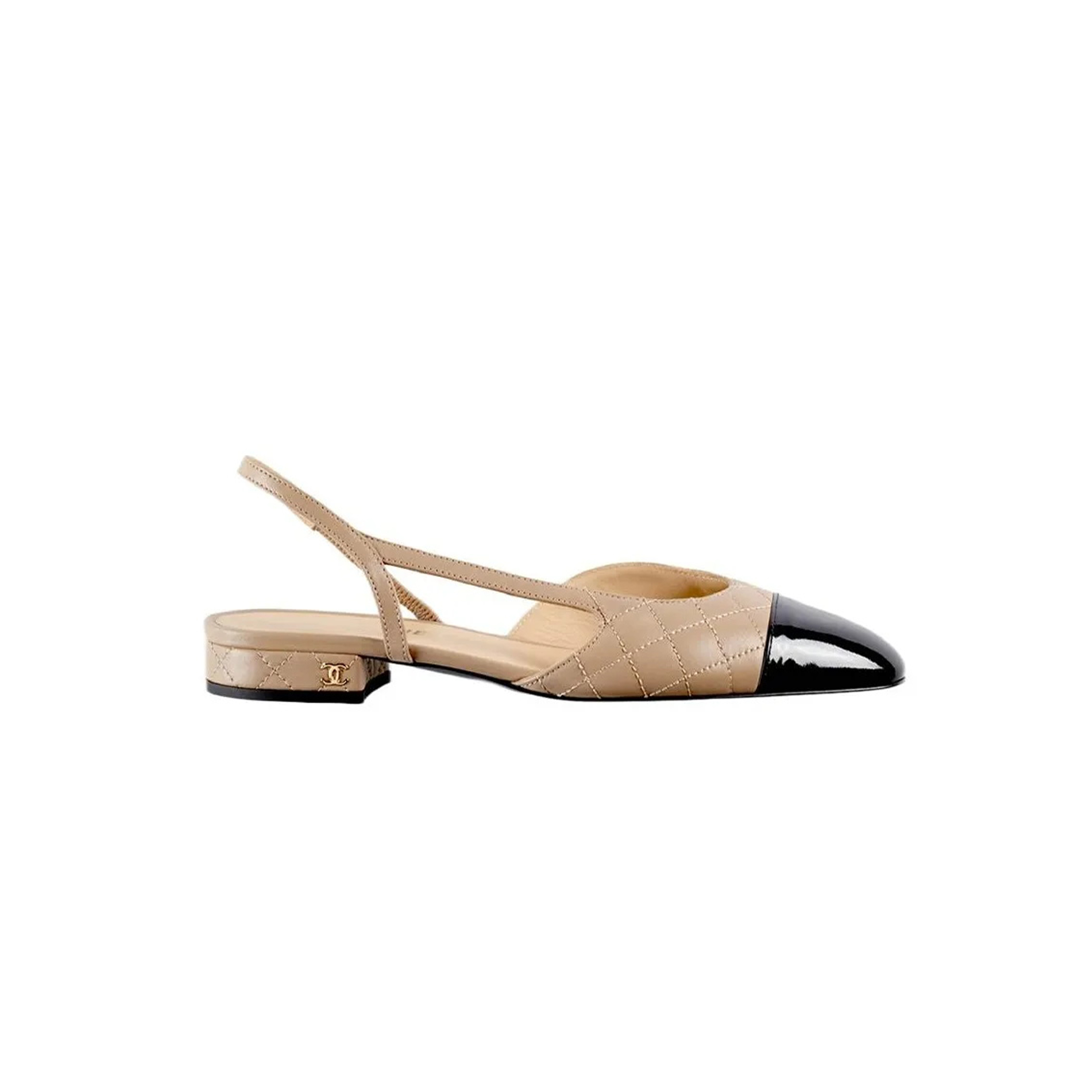 CHANEL SLINGBACKS LAMBSKIN & PATENT CALFSKIN BEIGE & BLACK G39221 Y55956 K4671